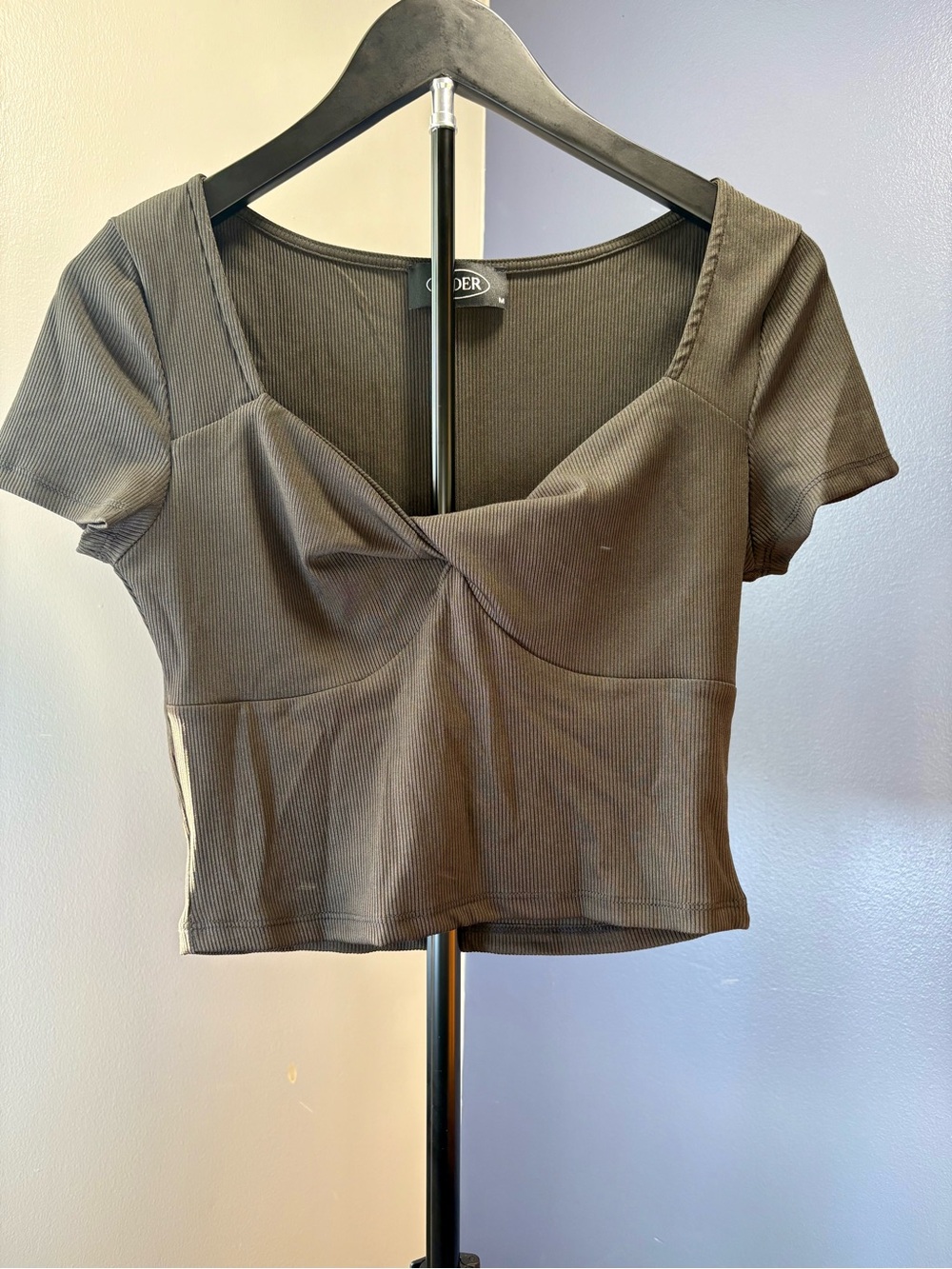 Cider Black Ribbed Short Sleeve Scoop Crop Top